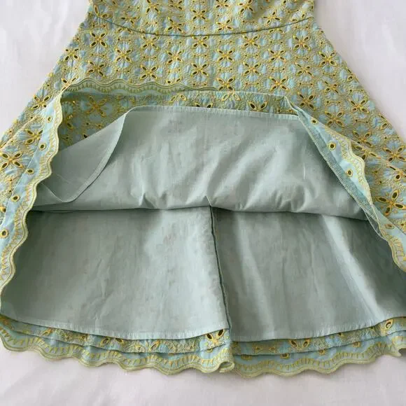 Saloni NWT Jesse Broderie Embroidered Hourglass Cotton Dress in Duckegg Citrine - Picture 14 of 16